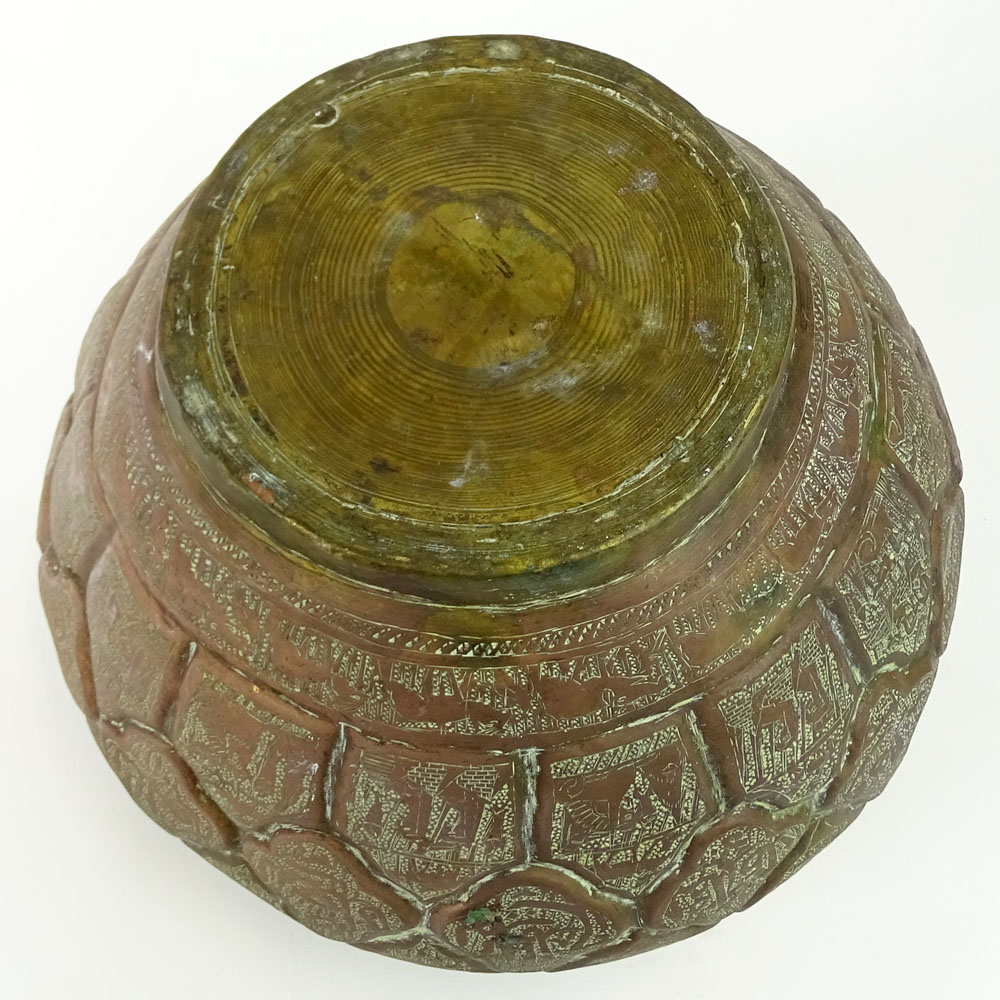 Vintage Persian Etched Copper Vase or Jardini