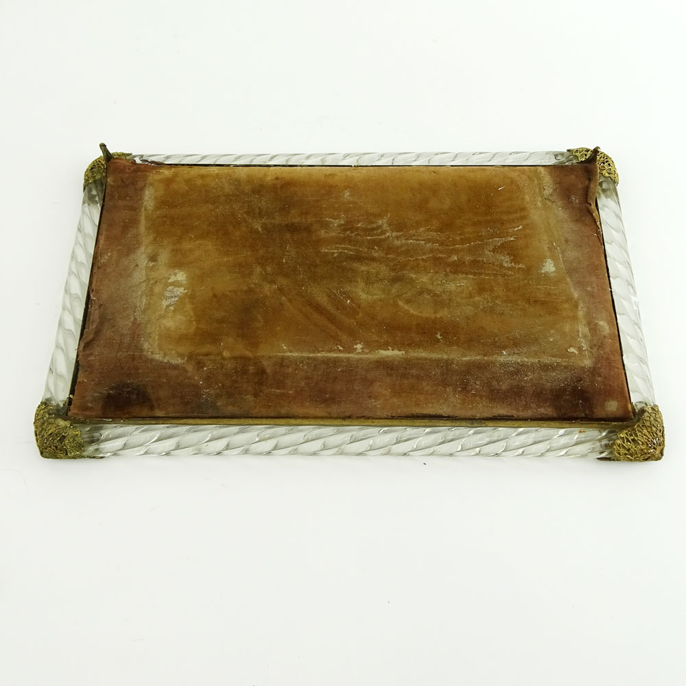 Antique Glass and Brass Perfume Bottle Tray. Iridescent base.