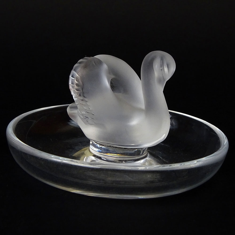 Lot of Three (3) Lalique Crystal Table Top Items. Included a swan ring holder.