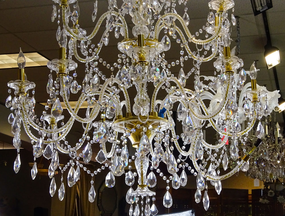 Large 20th Century Maria Theresa Style Crystal and Brass Chandelier.