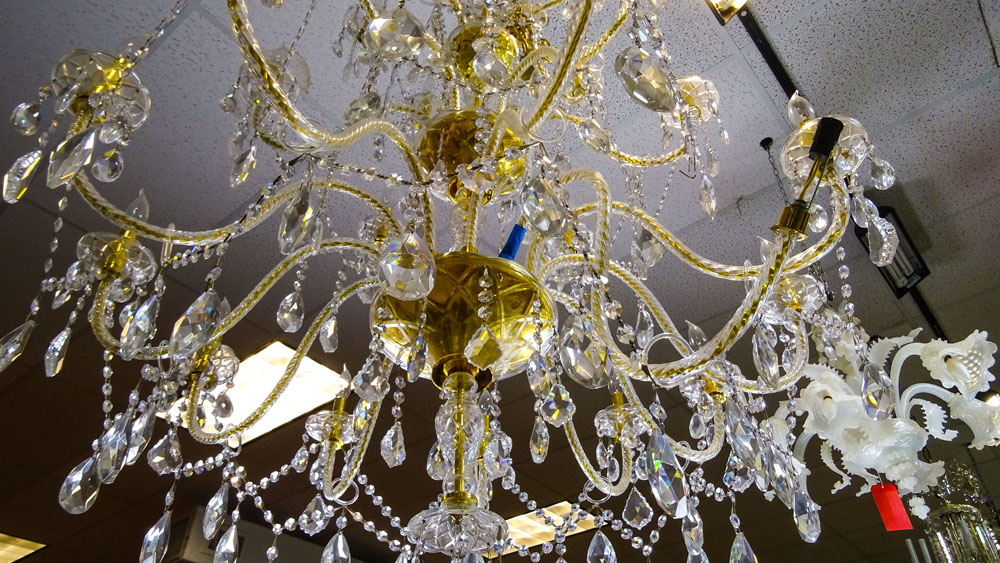 Large 20th Century Maria Theresa Style Crystal and Brass Chandelier.