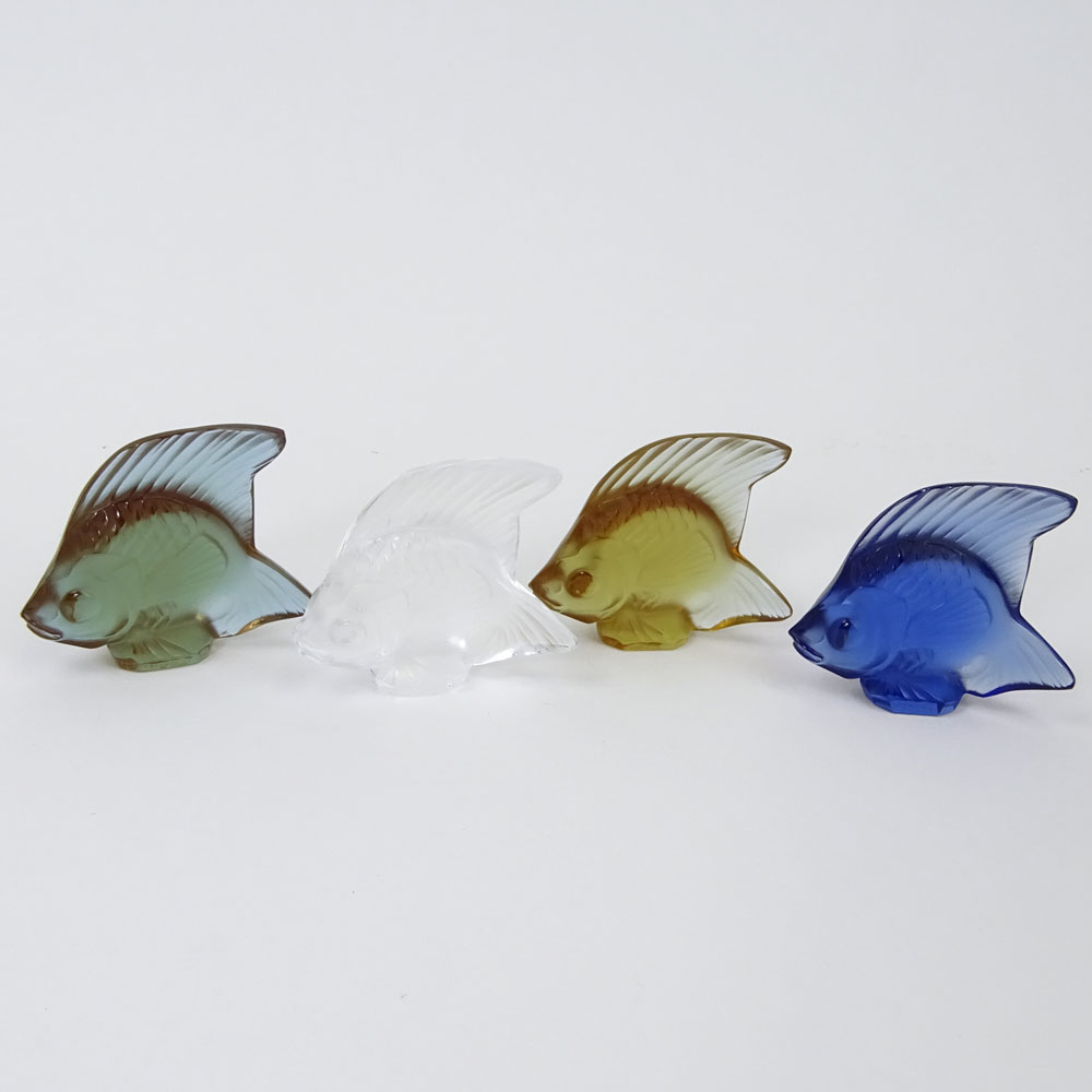 Collection of Four (4) Lalique Colored Glass Fish Figurines.