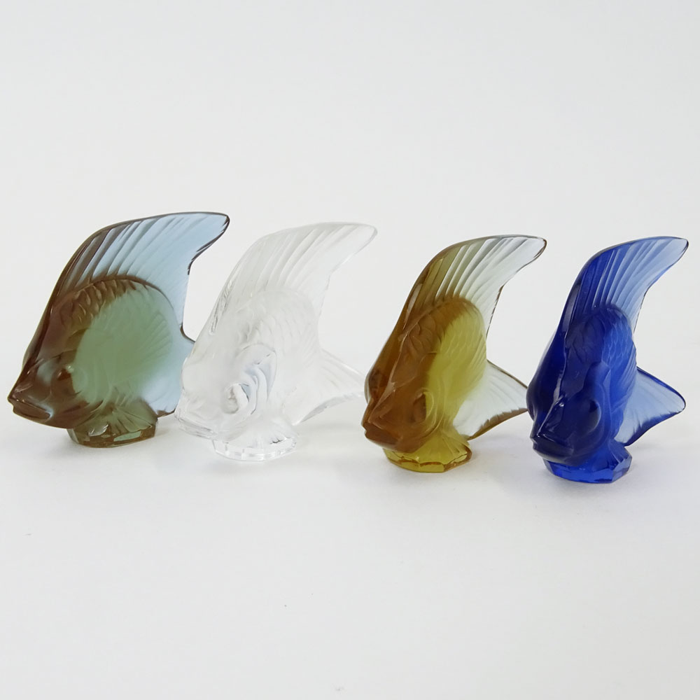 Collection of Four (4) Lalique Colored Glass Fish Figurines.