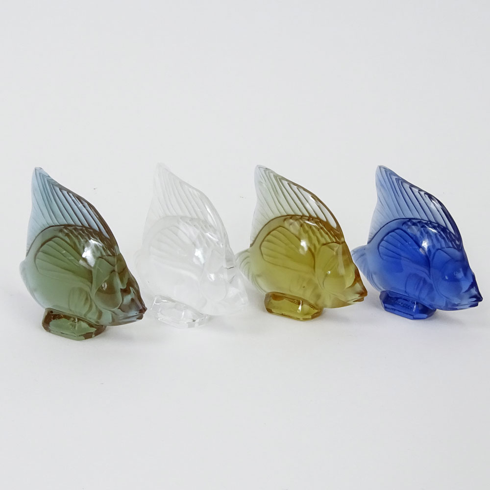 Collection of Four (4) Lalique Colored Glass Fish Figurines.