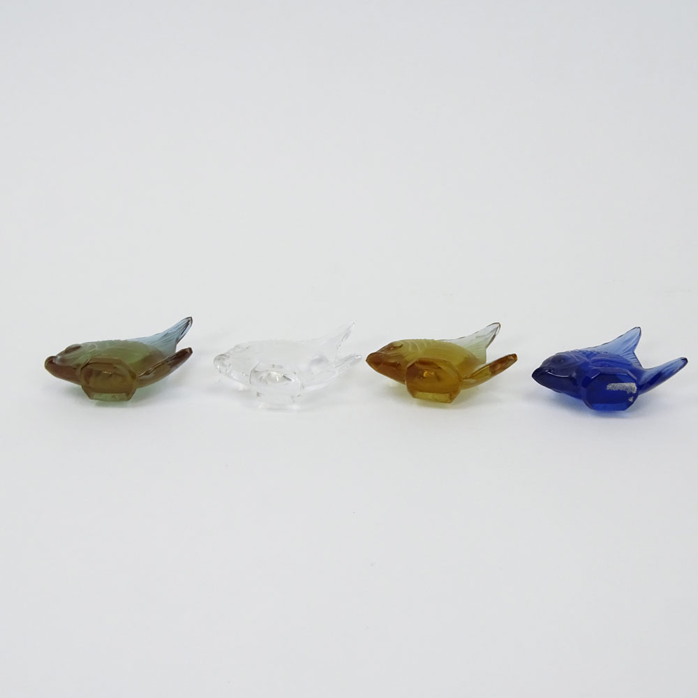 Collection of Four (4) Lalique Colored Glass Fish Figurines.