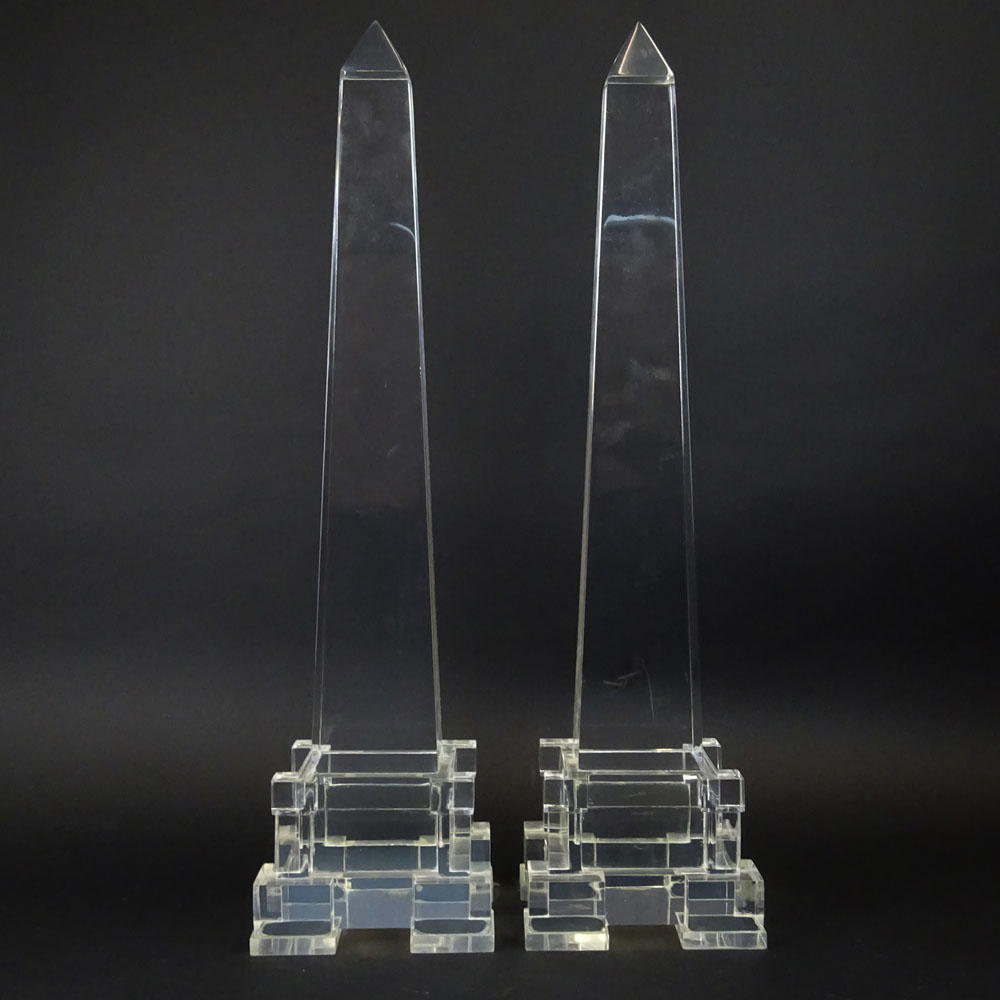 Attributed to: Charles Hollis Jones pair of Lucite Obelisks.