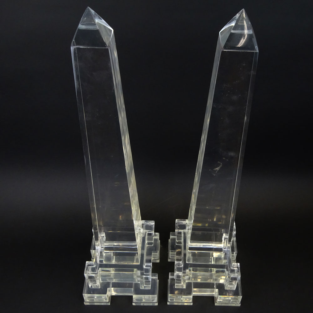 Attributed to: Charles Hollis Jones pair of Lucite Obelisks.