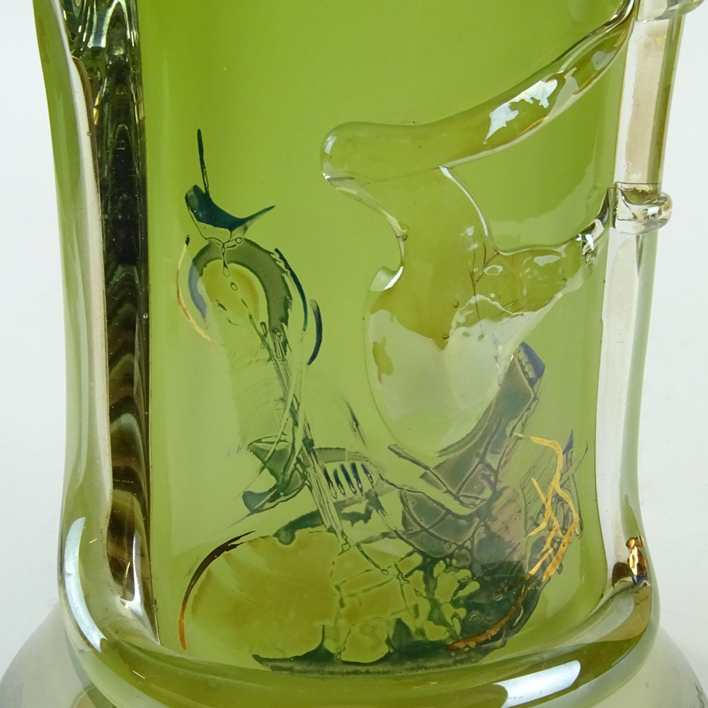 Monumental Ion Tamian Contemporary Romanian Art Glass Vase With Applied Decoration.