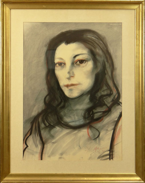 Carlos Alonso Argentinean (born1929- ) Pastel and Charcoal with Heightener "Amanda I" Circa 1983.