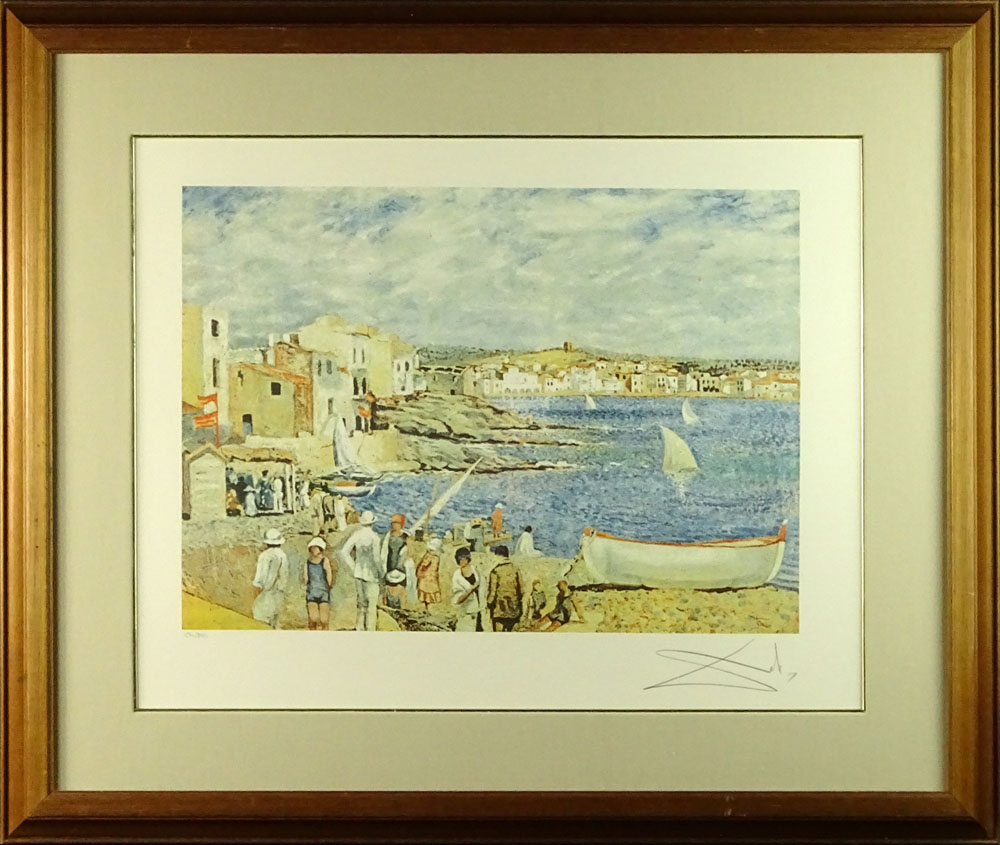 Salvadore Dali, Spanish (1904-1989) Color Lithograph On Rives paper with Certificate of Authenticity attached verso. "Llane Beach at Cadaques"