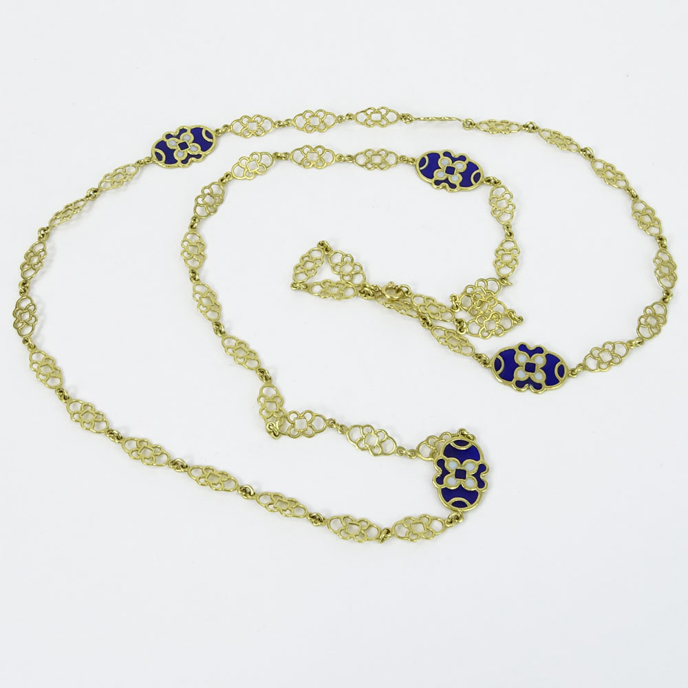 18 Karat Yellow Gold and Enamel Necklace.