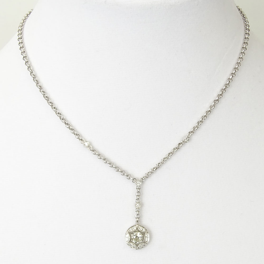 Lady's Approx. .80 Carat European Cut Diamond and 18 Karat White Gold Pendant Necklace.