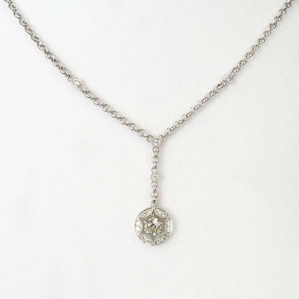 Lady's Approx. .80 Carat European Cut Diamond and 18 Karat White Gold Pendant Necklace.