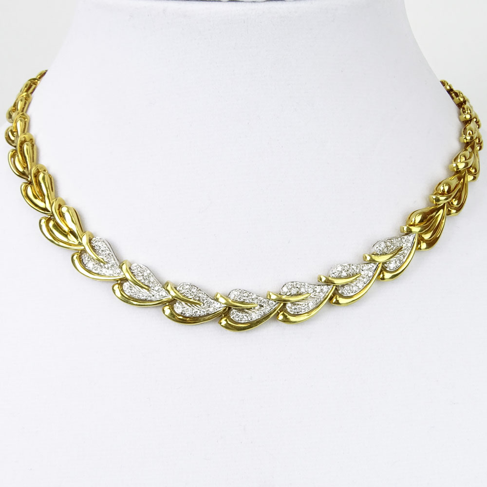 18 Karat Yellow Gold and Approx. 5.0 Carat Round Cut Diamond Necklace.