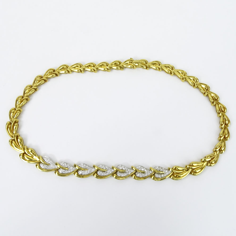 18 Karat Yellow Gold and Approx. 5.0 Carat Round Cut Diamond Necklace.