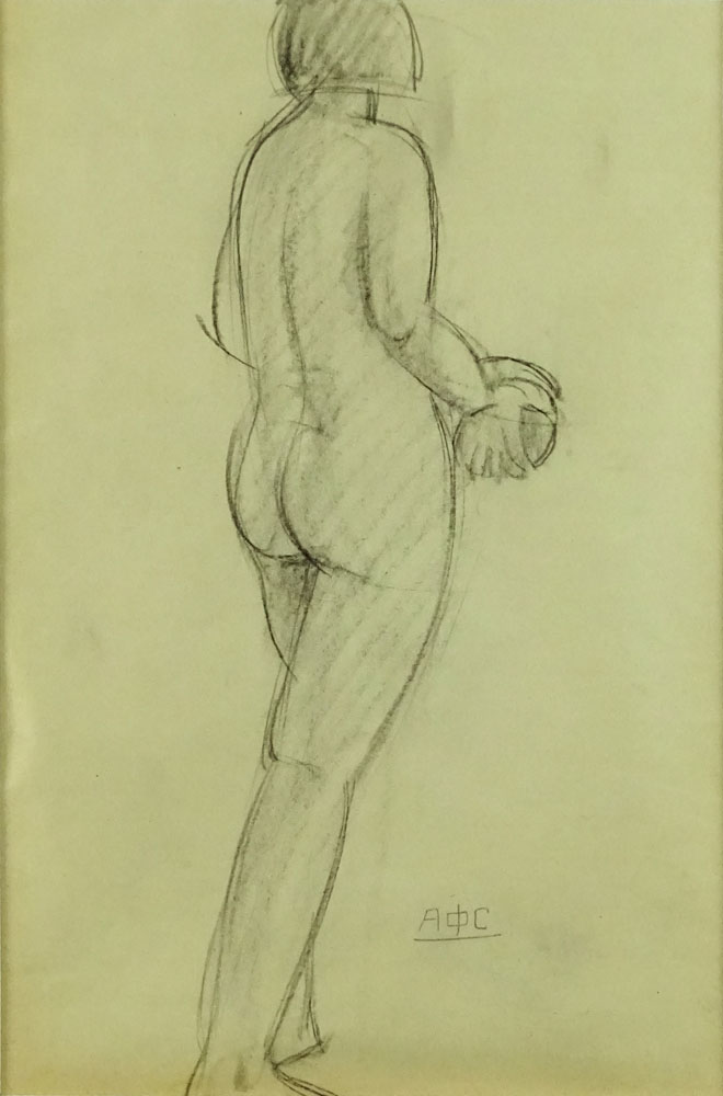 Antonina F. Sofronova, Russian (1892-1966) Pencil on paper "Female Nude Study" Bears Cyrillic monogram. 