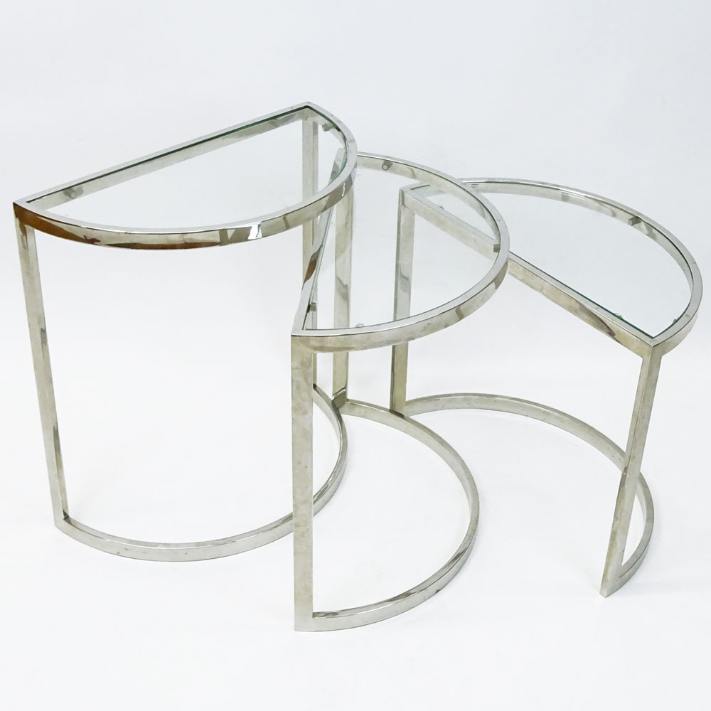 Set of Three (3) Pace Collection Glass and Chrome Nesting Tables.