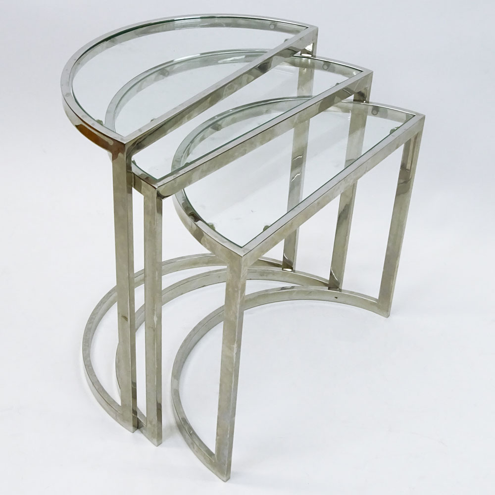 Set of Three (3) Pace Collection Glass and Chrome Nesting Tables.