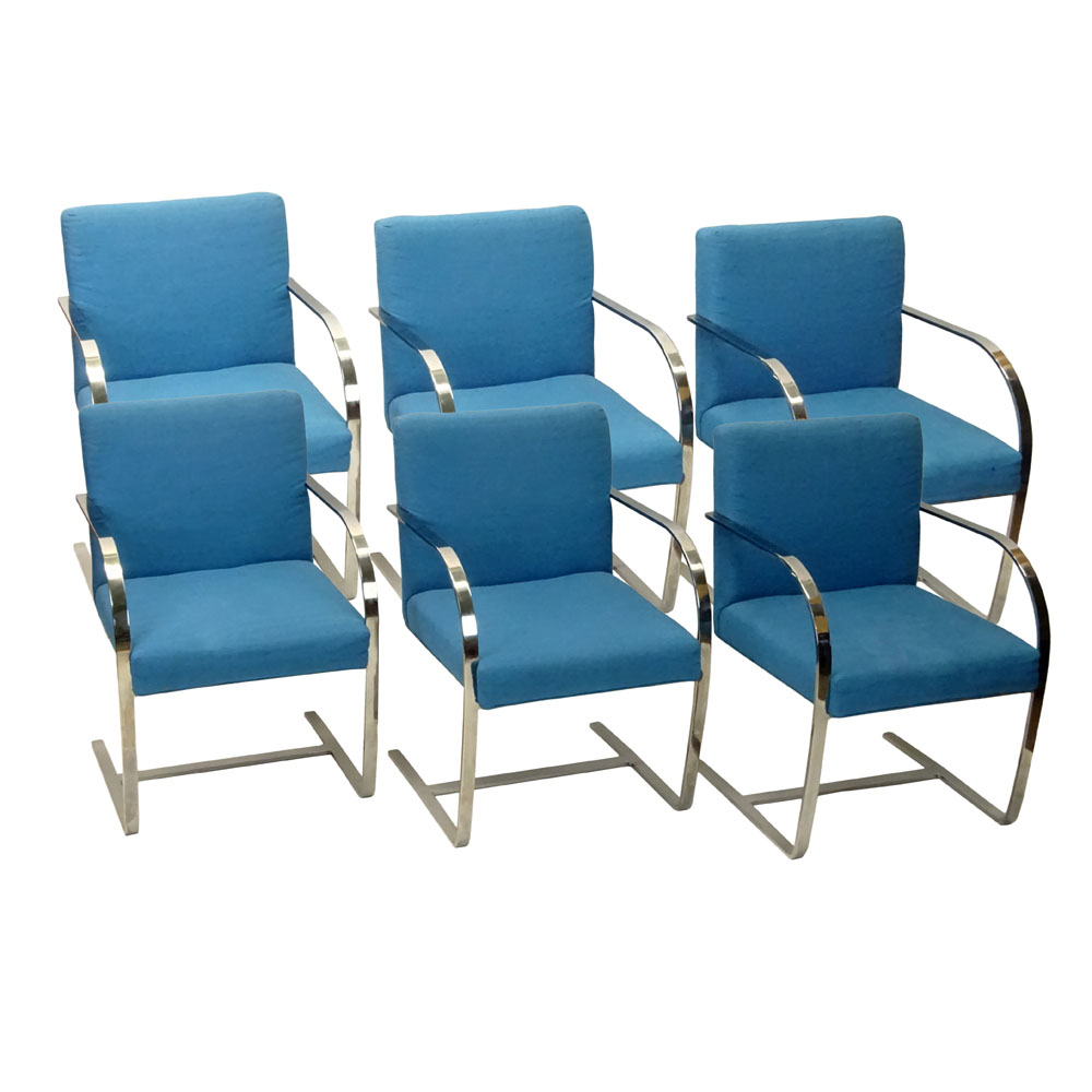 Set of Six (6) Vintage Mies van der Rohe Brno Chairs for Knoll International. Later upholstery.