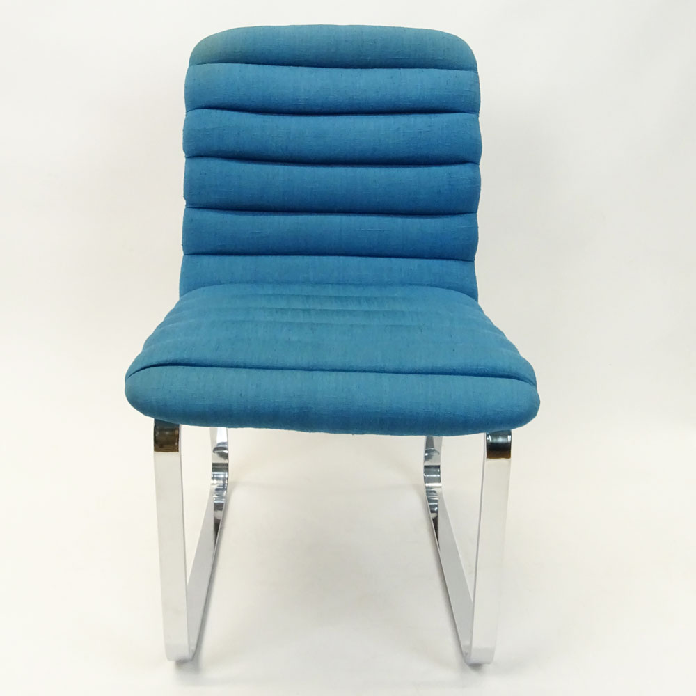 Vintage Flatbar Chrome Channel Upholstered Chair, Possibly Knoll. 