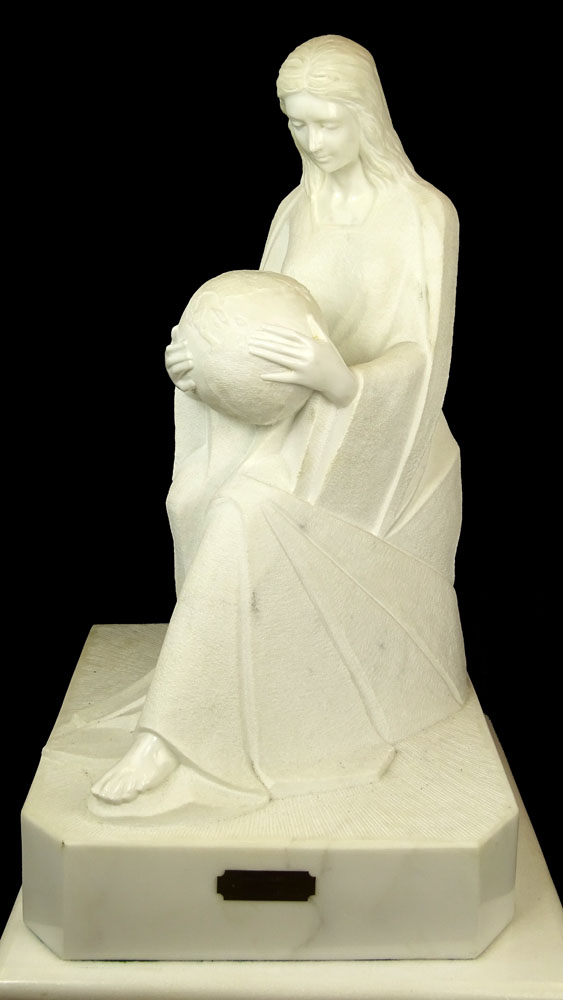 Enzo Gallo Carved Marble Sculpture on Marble base and Pedestal "Contemplation II".