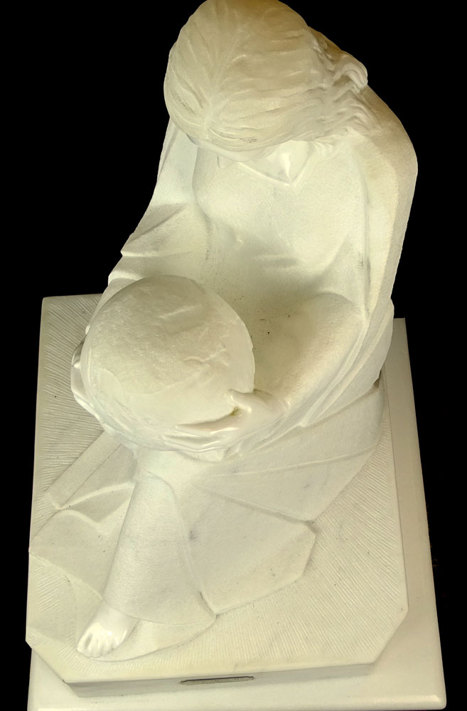 Enzo Gallo Carved Marble Sculpture on Marble base and Pedestal "Contemplation II".