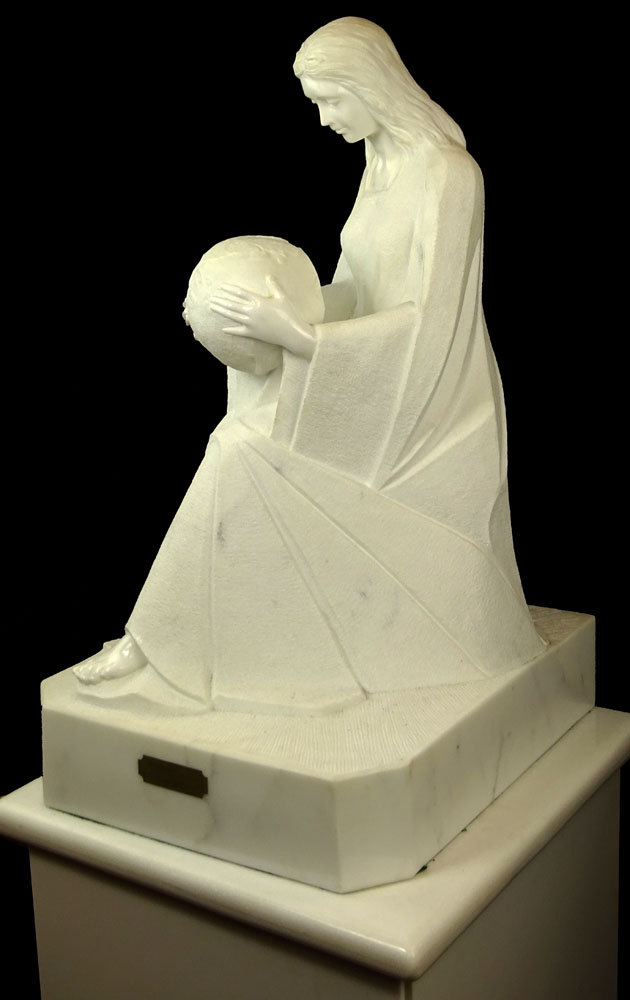 Enzo Gallo Carved Marble Sculpture on Marble base and Pedestal "Contemplation II".