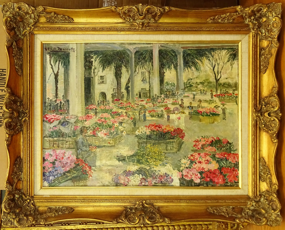 Marie Antoinette Marcotte, French (1869-1929) Oil on canvas "The Flower Market"