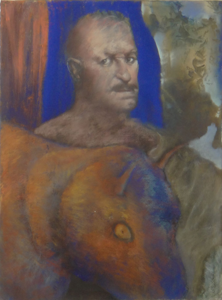 Joan Stolz, American (Contemporary) 1985 Pastel on Paper "St. George and the Red Hot Copper Ball".