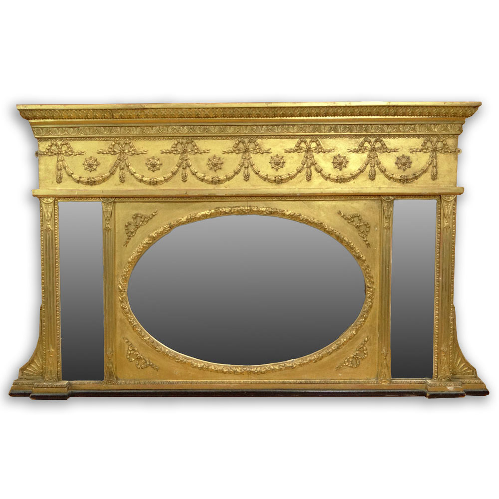 19th Century Carved and Gilt Gesso Over-Mantle Mirror. English or American Made.