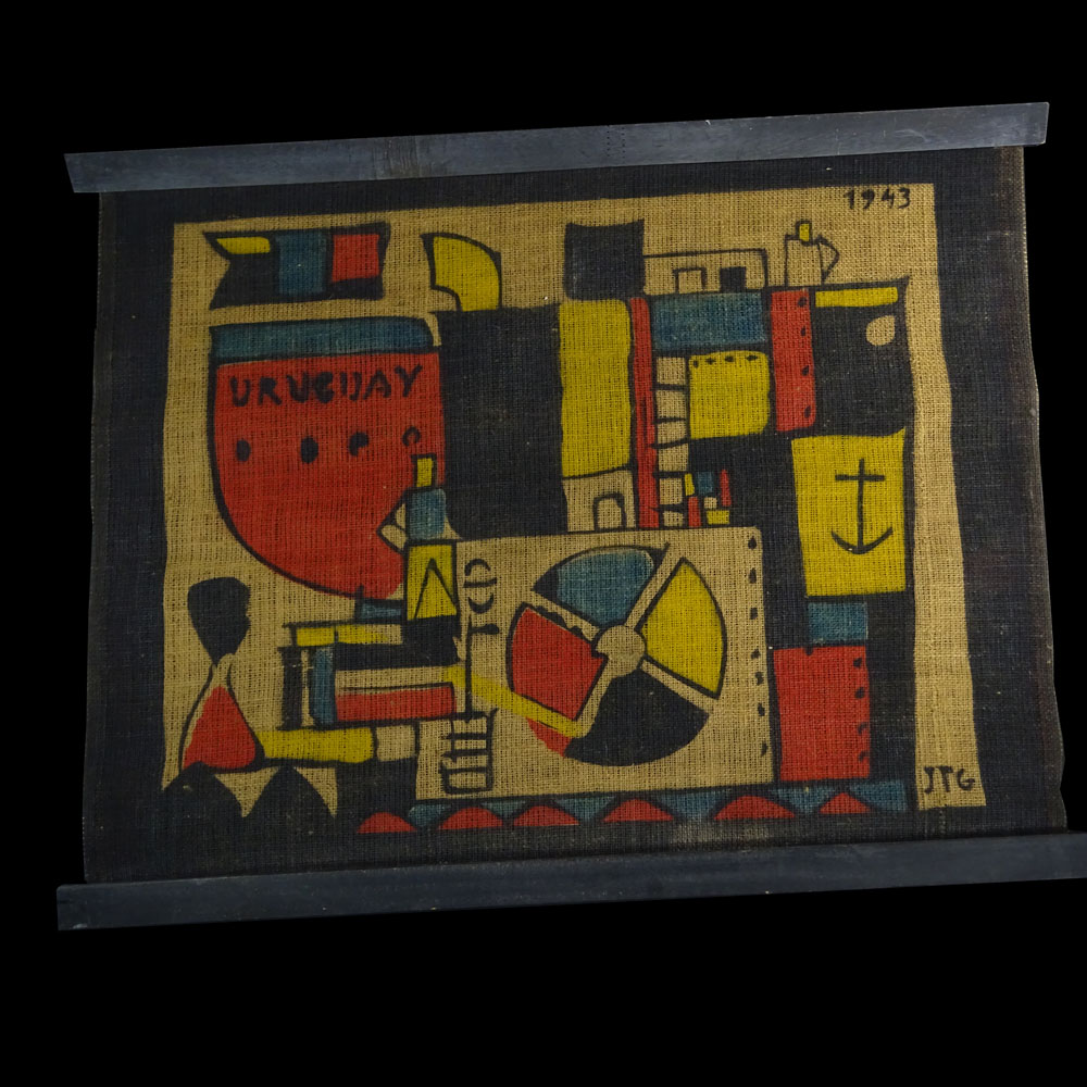 after: Joaquín Torres-García, Uruguayan (1874-1949) Paint on Burlap "Uruguay".