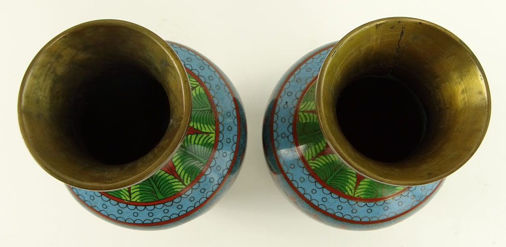 Pair Mid 20th Century Chinese Cloisonne Vases.