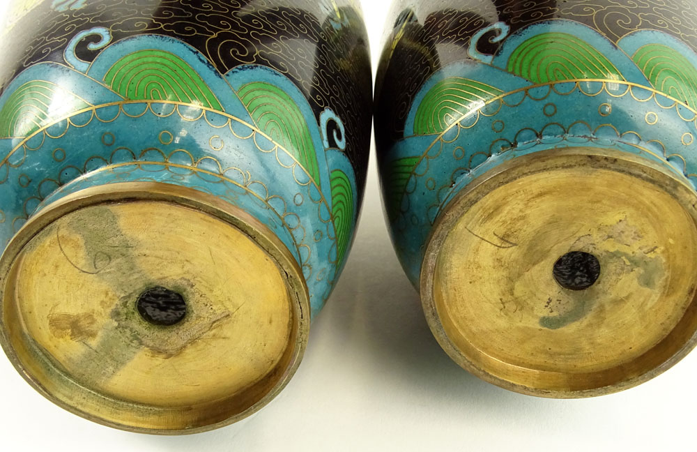 Pair Mid 20th Century Chinese Cloisonne Vases.