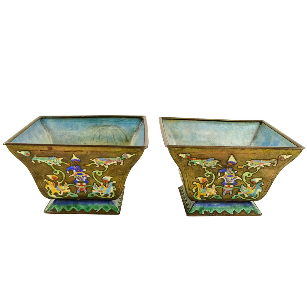 Pair of Mid 20th Century Chinese Enamel Cache Pots.