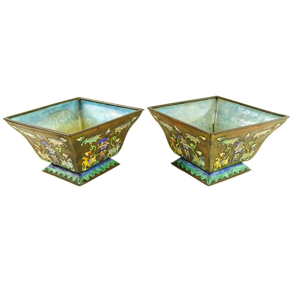 Pair of Mid 20th Century Chinese Enamel Cache Pots.