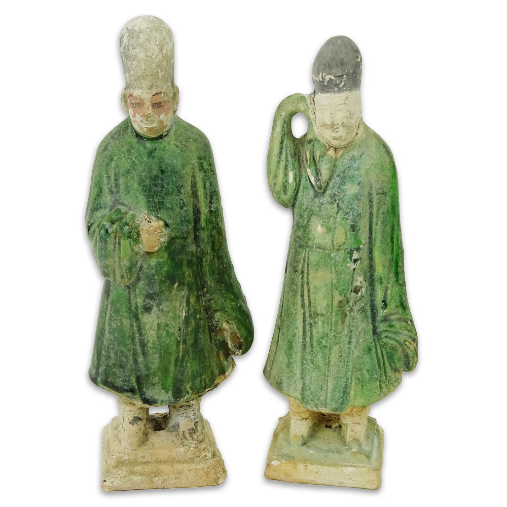 Two (2) Chinese Ming Dynasty Glazed Pottery Figures.
