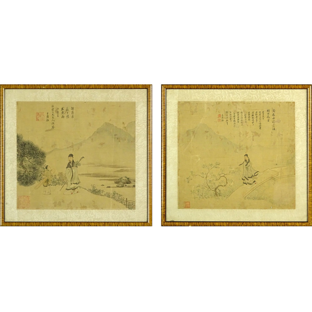 Pair of Vintage Chinese Paintings on Silk.