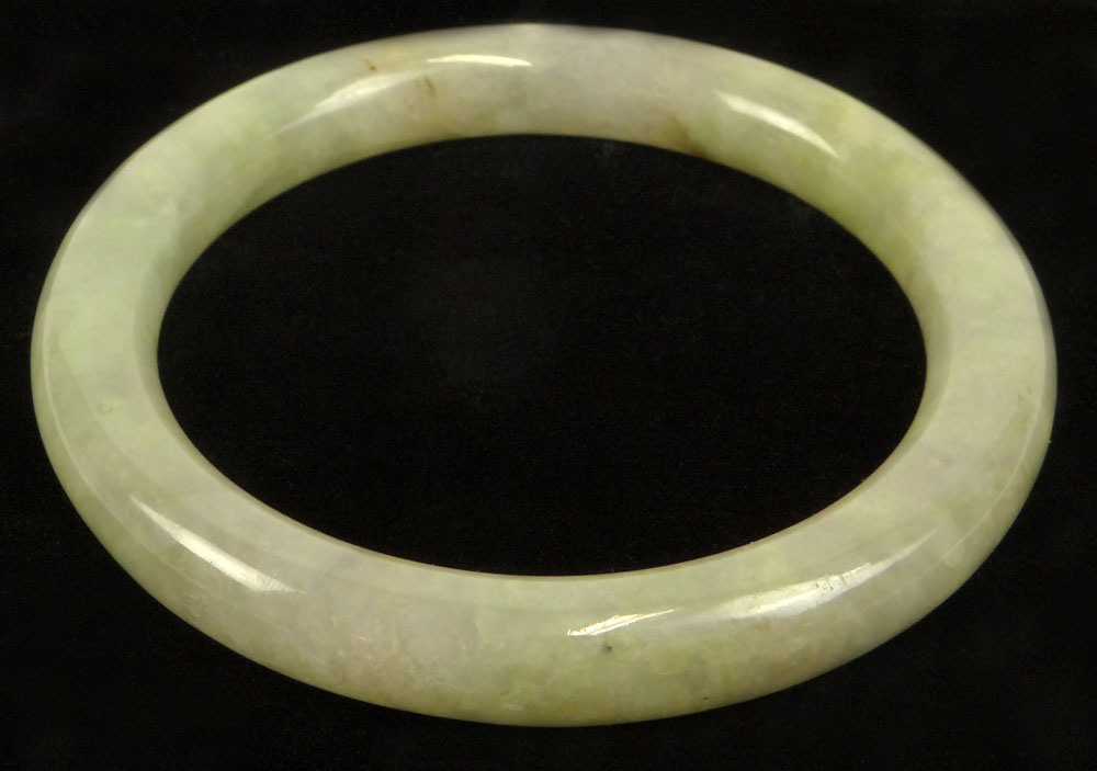 Chinese Mottled Celadon Jade Bangle Bracelet.