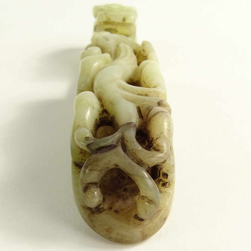 Antique Carved Celadon Jade Belt Buckle.