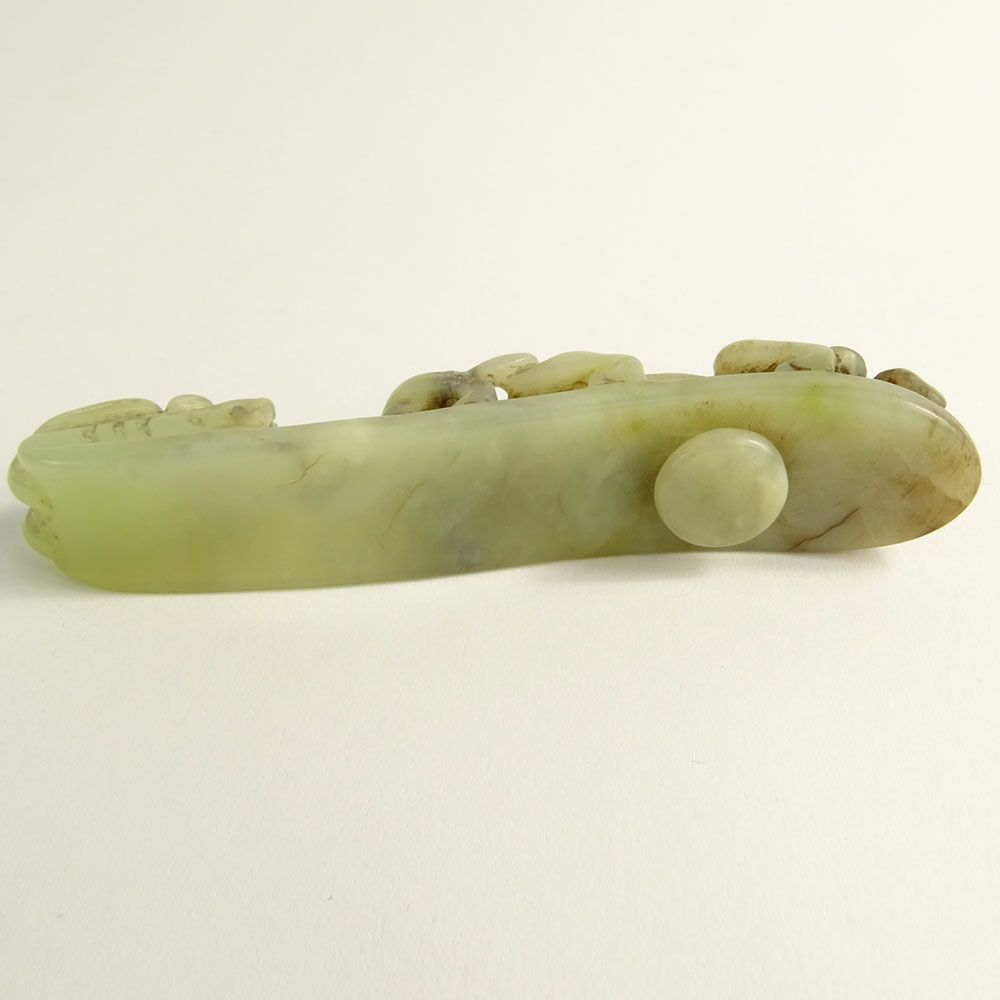 Antique Carved Celadon Jade Belt Buckle.