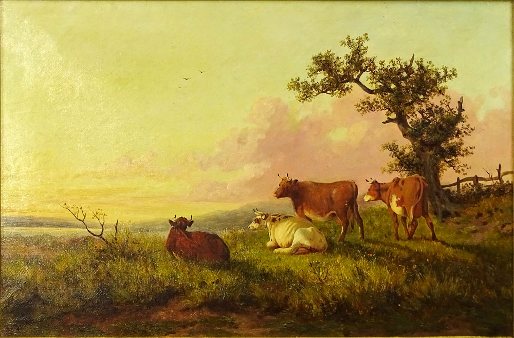 Thomas S. Cooper, British  (1803-1902) Oil on canvas "Cattle In A Pastoral Landscape"