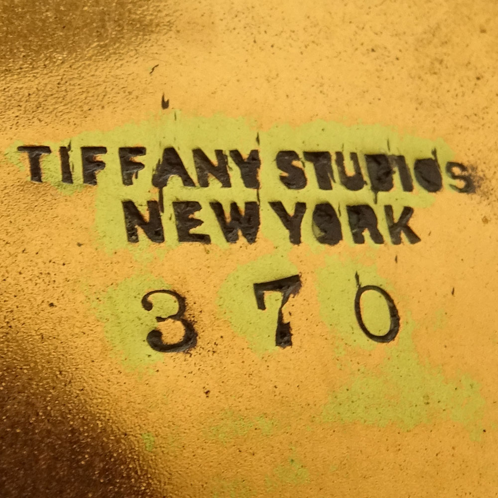 Tiffany Studios Table Lamp with Acorn Shade on Gilt Bronze Mushroom Base and Rare Spider Finial.