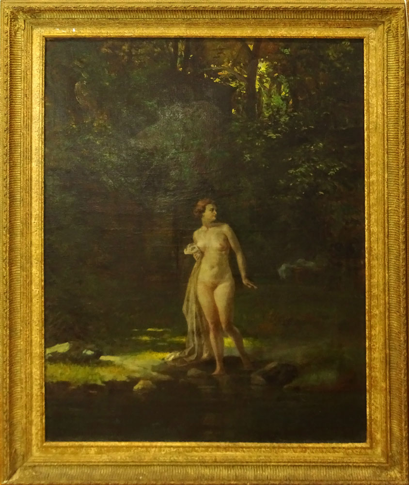 19/20th Century Symbolist Oil on Canvas "Nude in Forest"