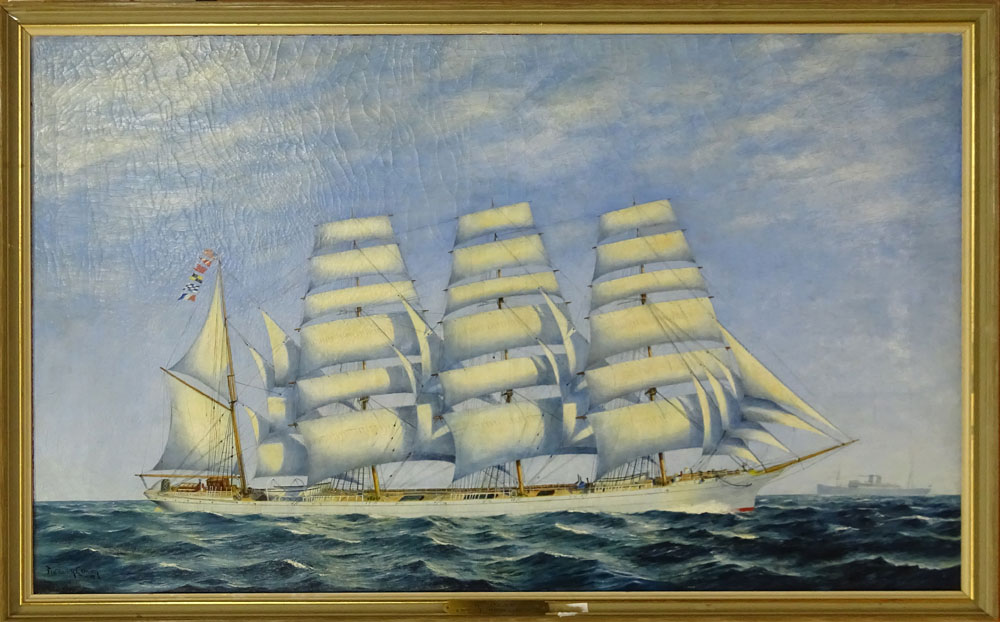 Frederick  L. Owen, American (1869-1959) Marine oil painting on canvas "Bark "Brilliant".