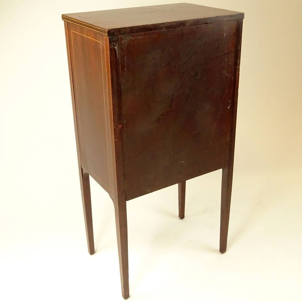 Circa 1910 Edwardian Inlaid Mahogany Two Door Sheet Music Cabinet With Fitted Interior.