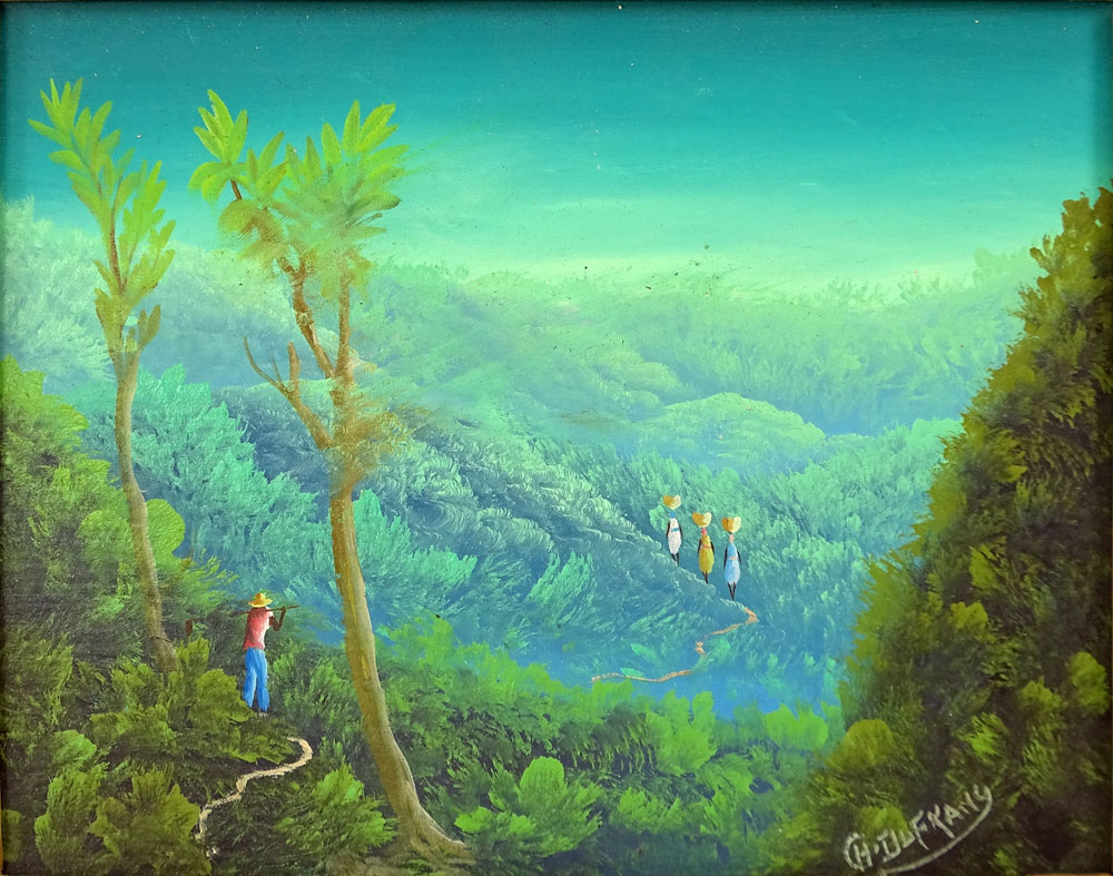Charles Dufranc, Haitian  (b. 1948) Oil on masonite "Forest Path" 