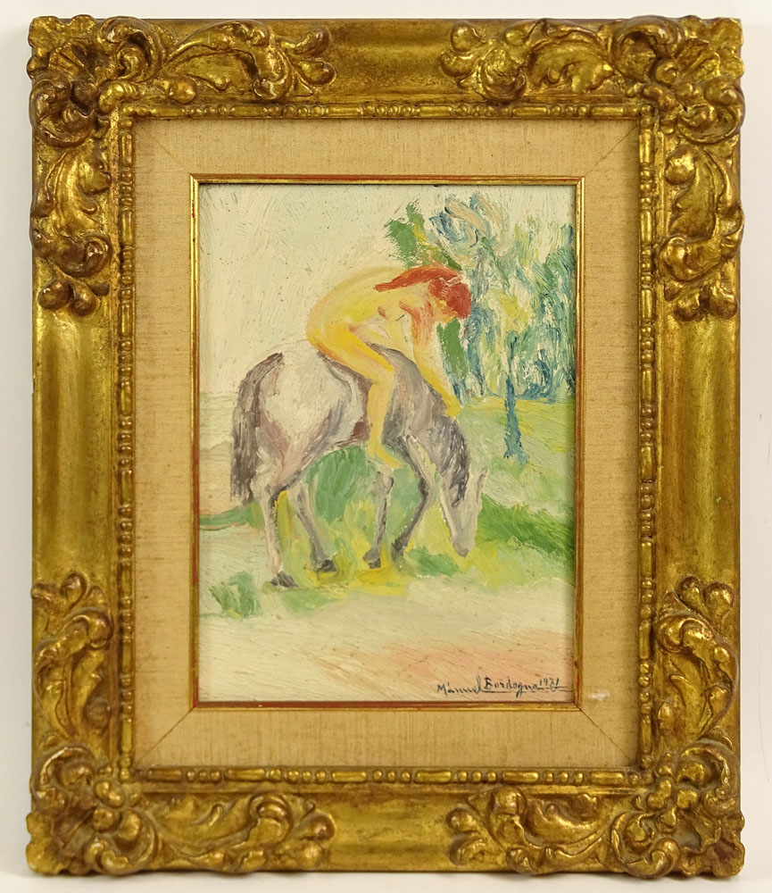 Manuel Bordogna, Spanish (20th C) Oil on canvas "Woman on Horse" 