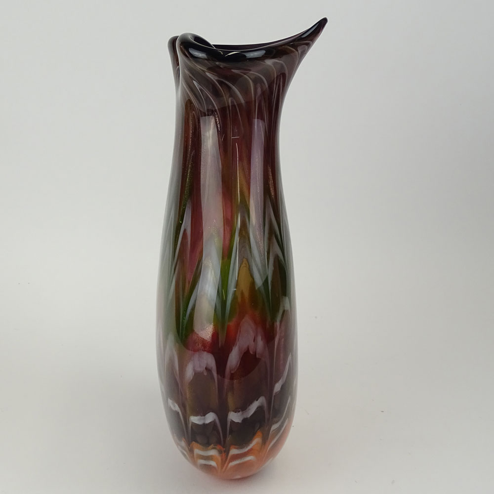 Vintage Art Glass Vase. Possibly Murano. Multi-colored with metallic flakes.
