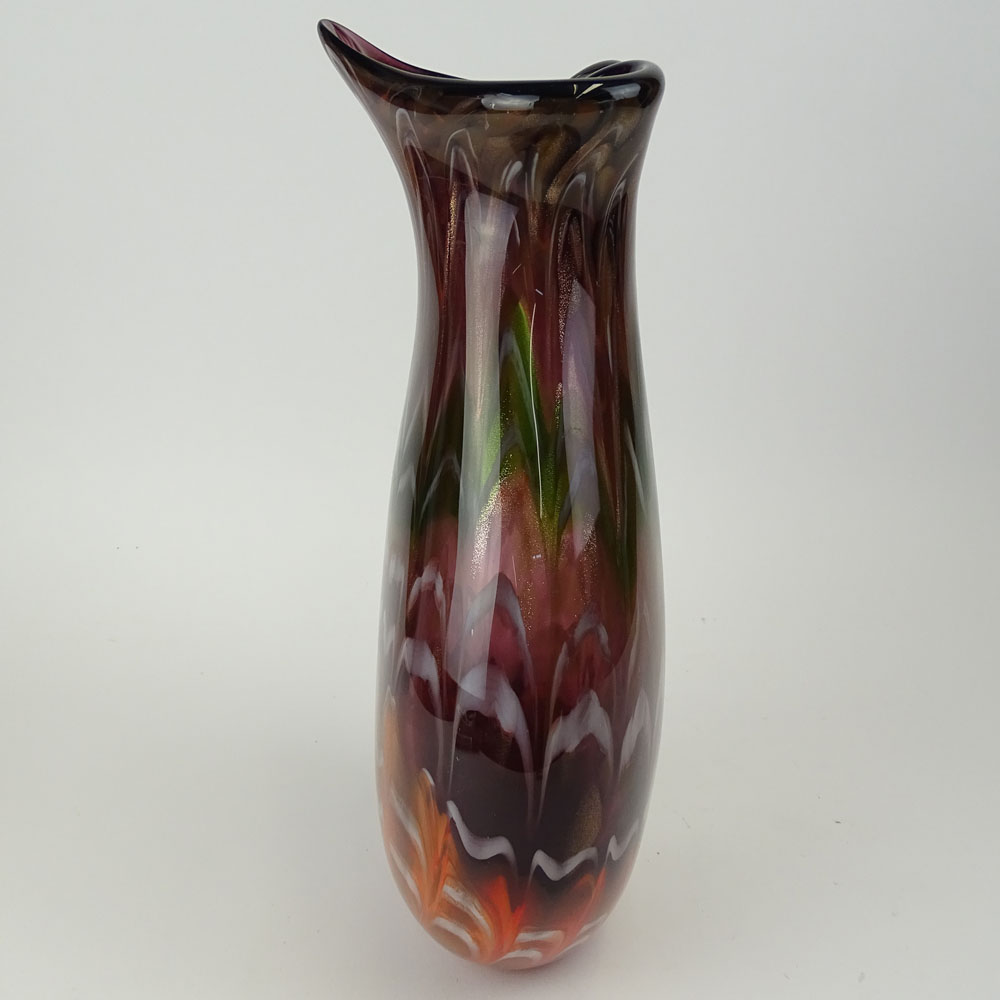 Vintage Art Glass Vase. Possibly Murano. Multi-colored with metallic flakes.