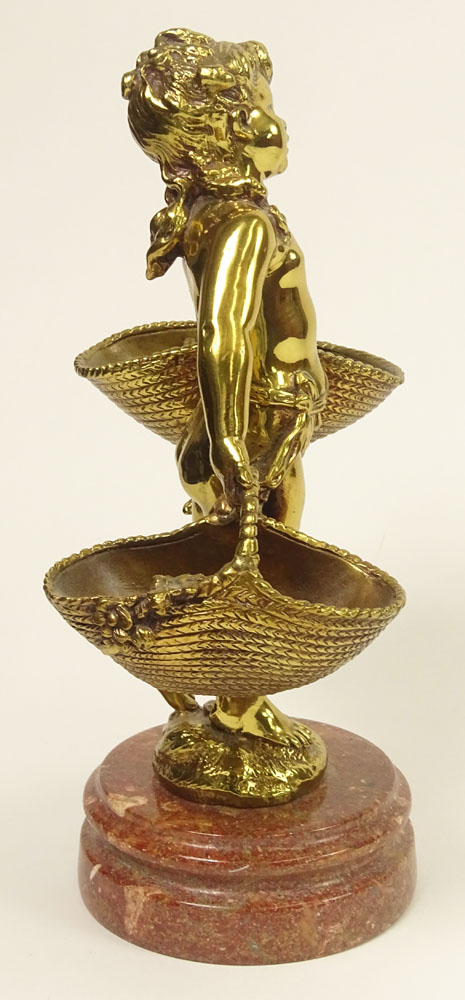 20th Century Bronze Sculpture on Marble Base "Boy with Baskets". 